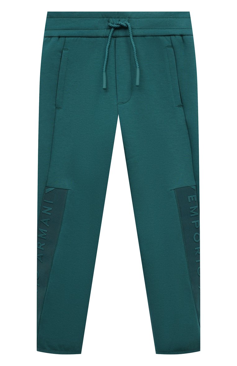 Детские хлопковые брюки EMPORIO ARMANI зеленого цвета, арт. 6R4PJM/1JHSZ | Фото 1 (Нос: Не проставлено; Материал внешний: Хлопок; Случай: Повседневный)