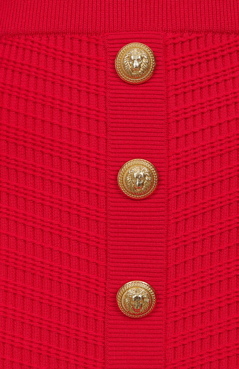 Женская юбка из вискозы BALMAIN красного цвета, арт. EF0LB039/KI42 | Фото 6 (Длина Ж (юбки, платья, шорты): Мини; Материал внешний: Вискоза; Автоматизация ТО: Проставлено; Автоматизация состава: Проставлено; Кросс-КТ: Трикотаж; Стили: Повседневный)