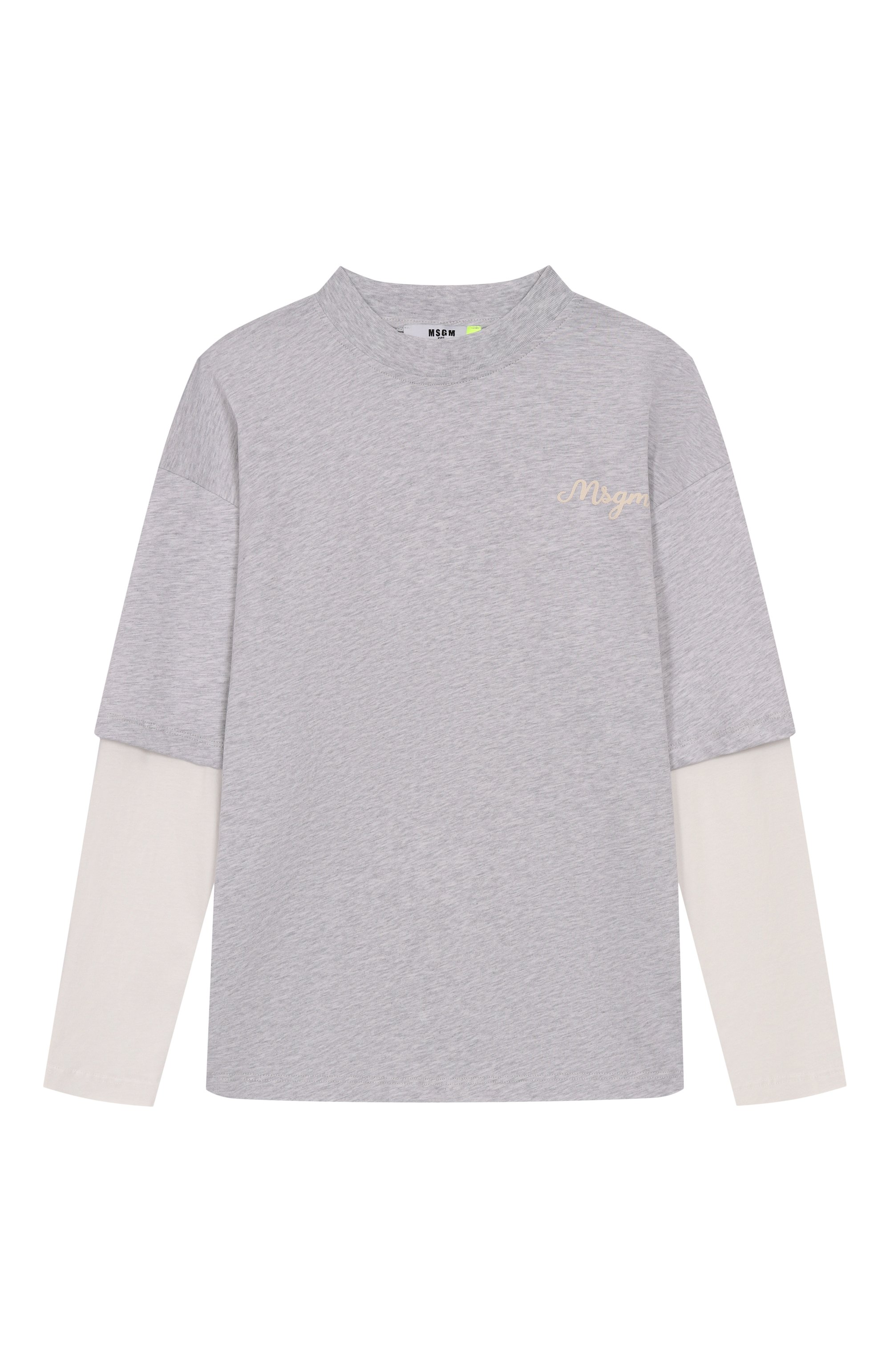 Хлопковый лонгслив MSGM KIDS светло-серого цвета по цене 10950 руб., арт. F5MSJBTH257, фото 1 Хлопковый лонгслив MSGM KIDS, арт. F5MSJBTH257, фото 1