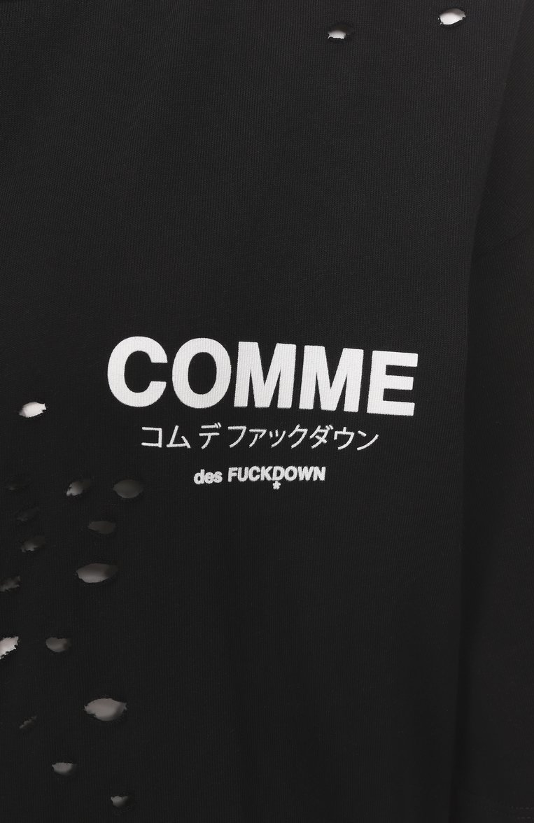 Женская хлопковая футболка COMME DES FUCKDOWN черного цвета, арт. CFABW01310 | Фото 6 (Материал внешний: Хлопок; Длина (для топов): Стандартные; Рукава: 3/4; Принт: С принтом; Стили: Гранж)