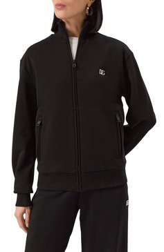 Женский хлопковая толстовка DOLCE & GABBANA черного цвета, арт. F9R80T/GDCDR | Фото 3 (Рукава: Длинные; Материал внешний: Хлопок; Материал сплава: Проставлено; Драгоценные камни: Проставлено; Длина (для топов): Стандартные; Женское Кросс-КТ: Кардиган-одежда; Стили: Спорт-шик)