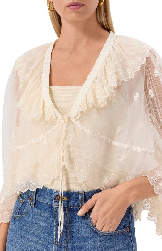 Хлопковая блузка Chloé CH25UHT26099/113 Кремовый  CH25UHT26099/113 Фото 5