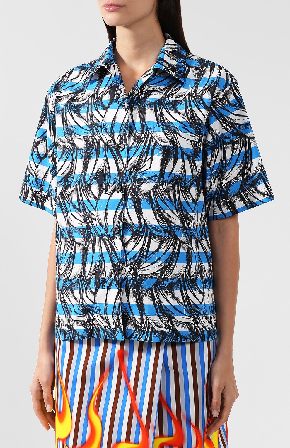 Хлопковая блуза с укороченным рукавом и принтом PRADA, арт. P433B-1SG4-F0013, фото 3