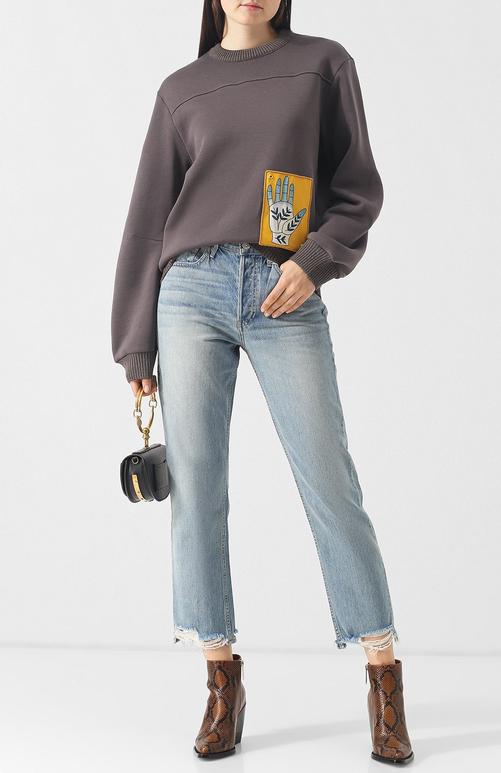 Хлопковый пуловер с круглым вырезом и контрастной нашивкой CHLOÉ, арт. CHC18AJH01089, фото 2