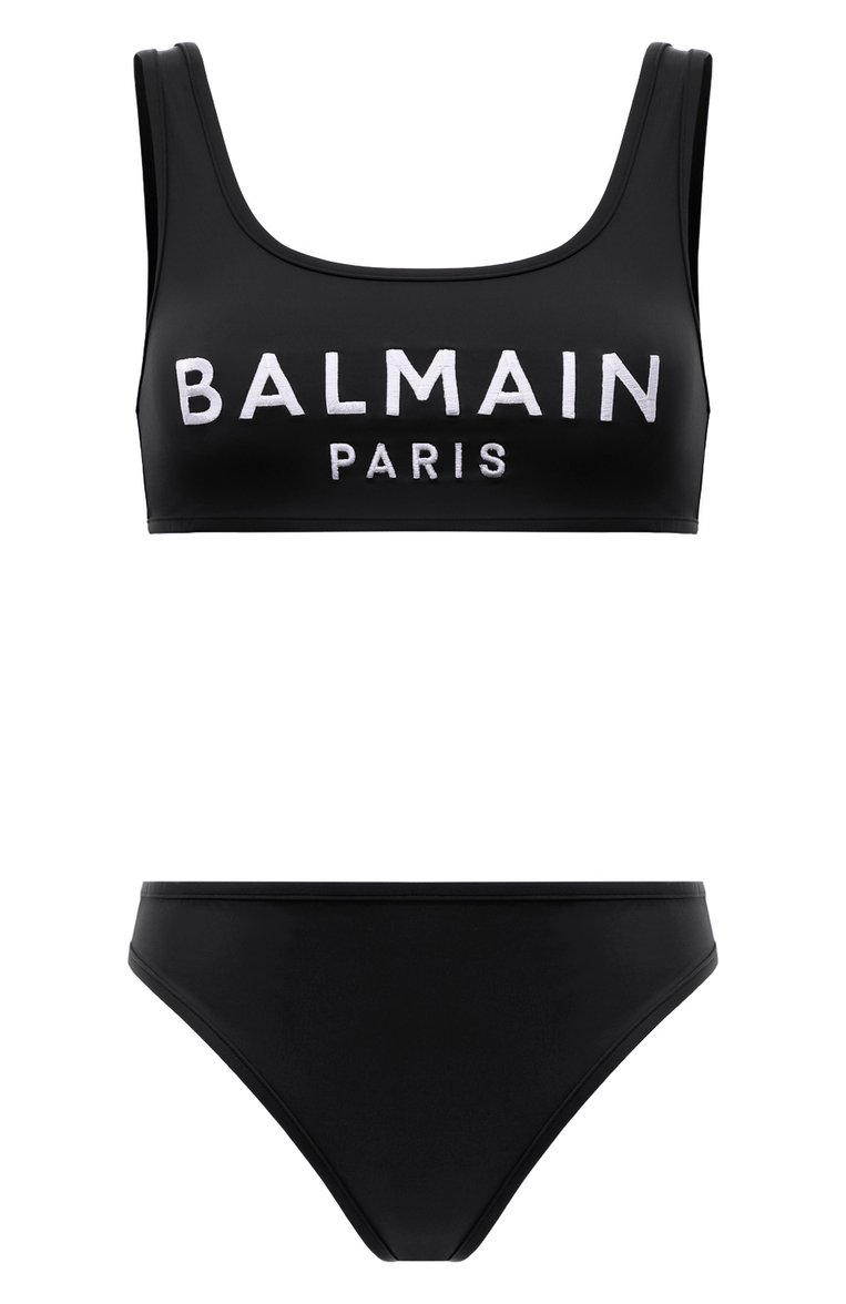 Женский раздельный купальник BALMAIN черного цвета, арт. BKBS01780 | Фото 1 (Материал внешний: Синтетический материал; Материал сплава: Проставлено; Нос: Не проставлено; Женское Кросс-КТ: Раздельные купальники)