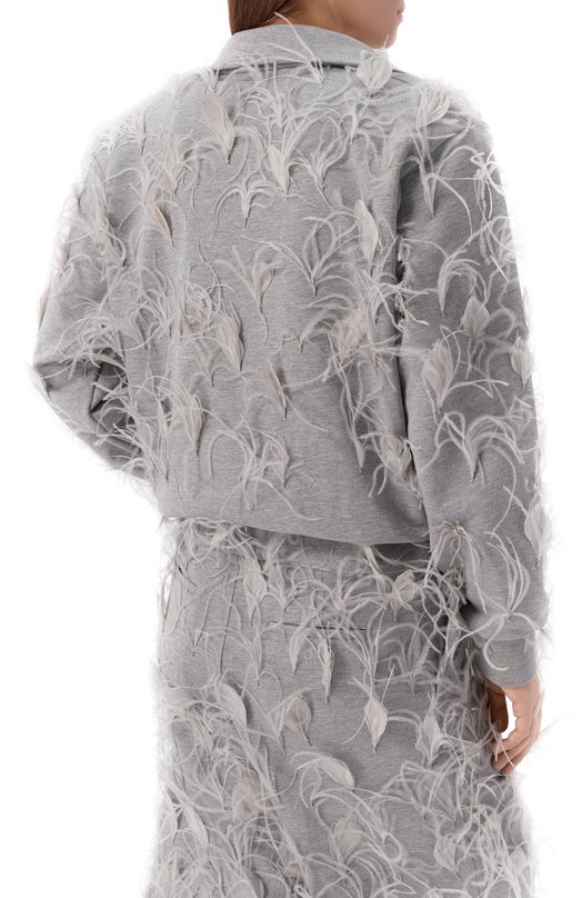 Хлопковая толстовка с отделкой перьями ROWEN ROSE RR_J442_V2 Серый  RR_J442_V2 Фото 4