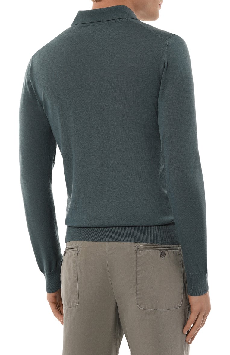 Мужская шерстяное поло PIACENZA CASHMERE 1733 бирюзового цвета, арт. 7032 | Фото 4 (Рукава: Длинные; Материал внешний: Шерсть; Длина (для топов): Стандартные; Стили: Кэжуэл; Кросс-КТ: Трикотаж; Застежка: Пуговицы; Принт: Без принта; Детали: Без декора; Автоматизация состава: Проставлено; Автоматизация ТО: Проставлено)