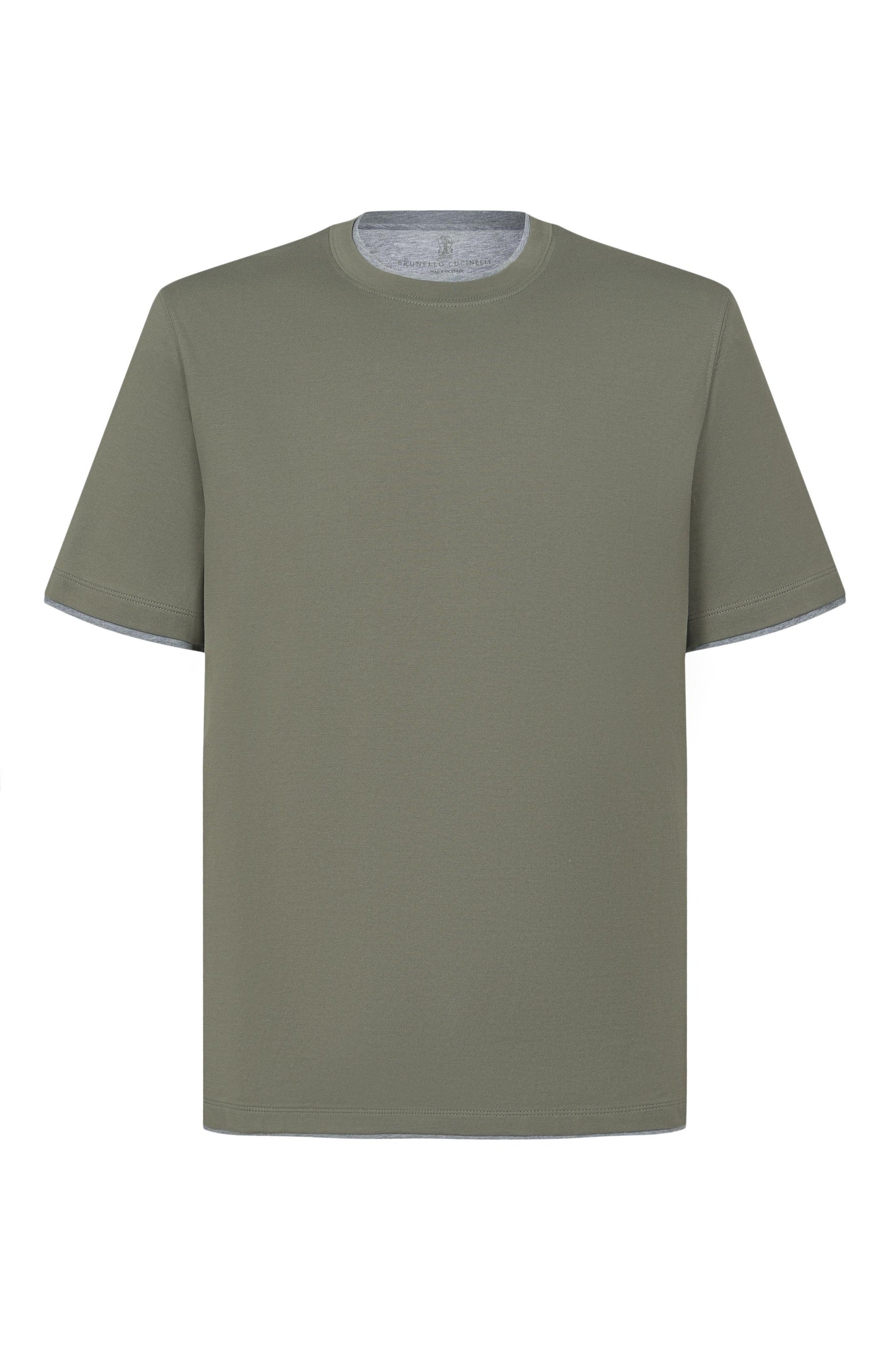 Хлопковая футболка BRUNELLO CUCINELLI хаки цвета по цене 55800 руб., арт. M0B137427W, фото 1 Хлопковая футболка BRUNELLO CUCINELLI, арт. M0B137427W, фото 1