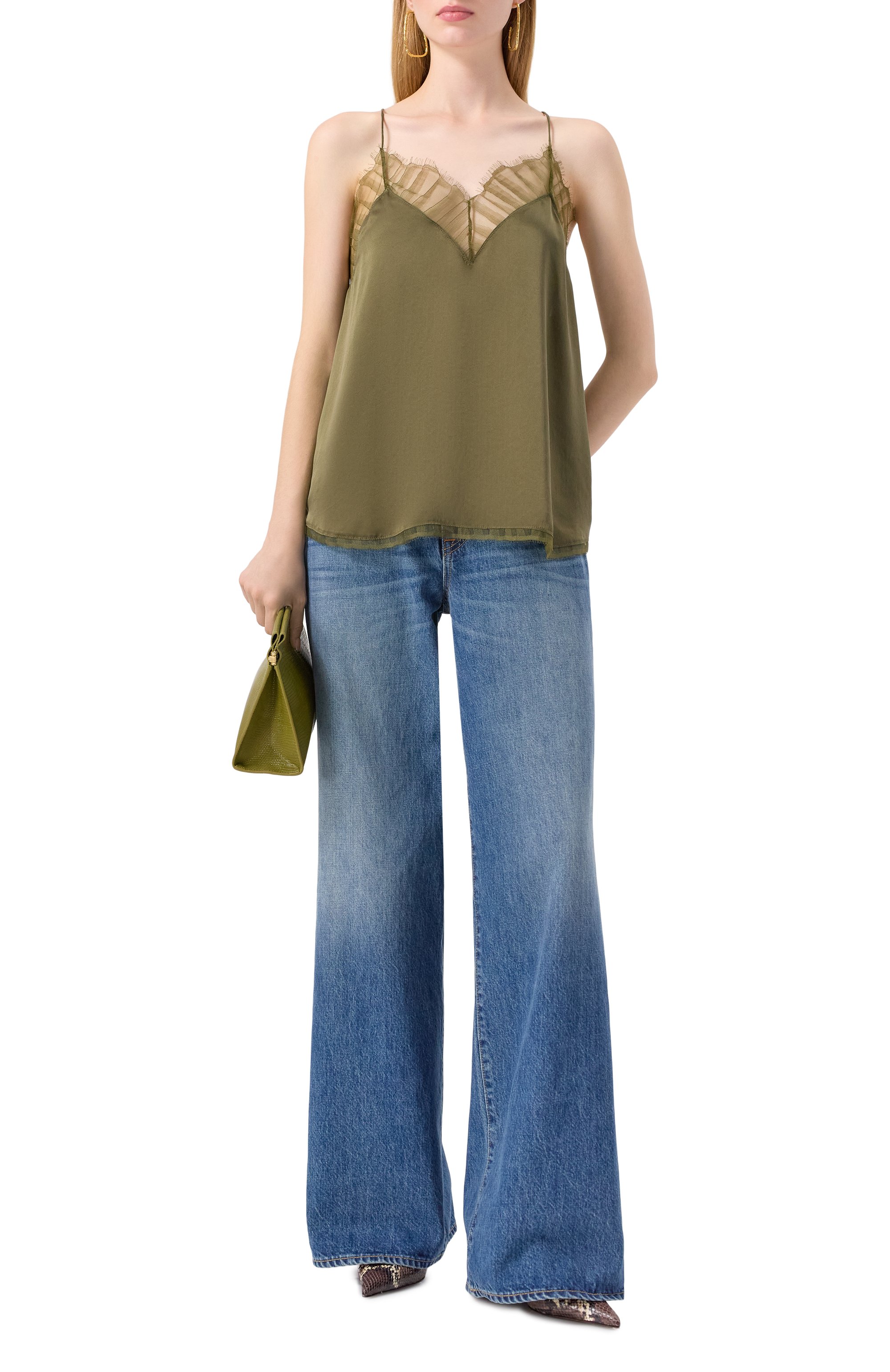 Шелковый топ IRO хаки цвета по цене 28650 руб., арт. WP16BERWYN, фото 2 Шелковый топ IRO, арт. WP16BERWYN, фото 2