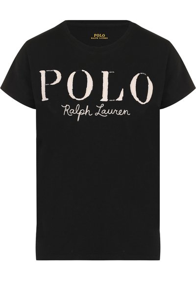 Женская хлопковая футболка с круглым вырезом и логотипом бренда POLO RALPH LAUREN, арт. 211719204