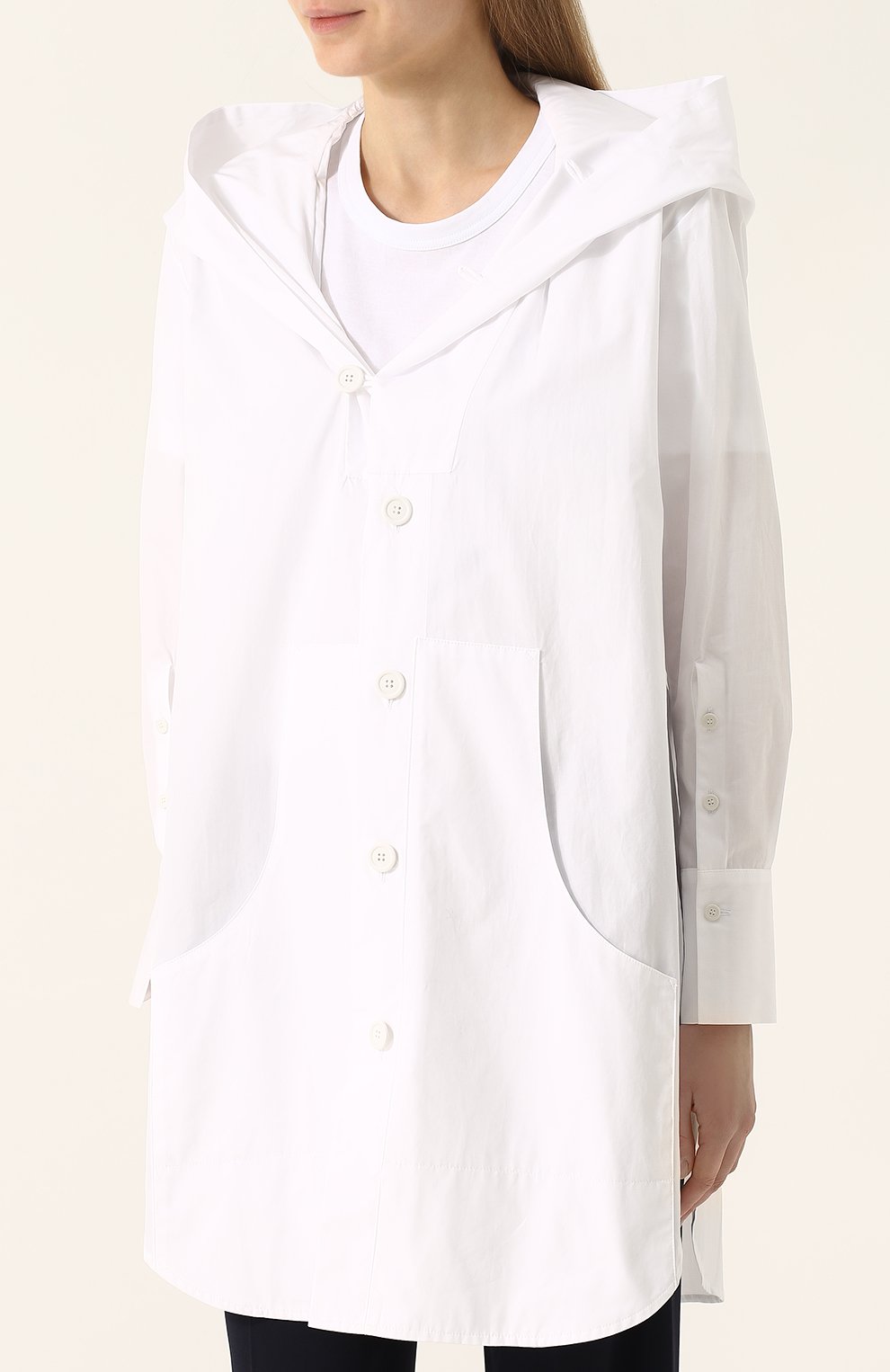 Однотонная хлопковая блуза с капюшоном YOHJI YAMAMOTO, арт. FE-B53-001, фото 3