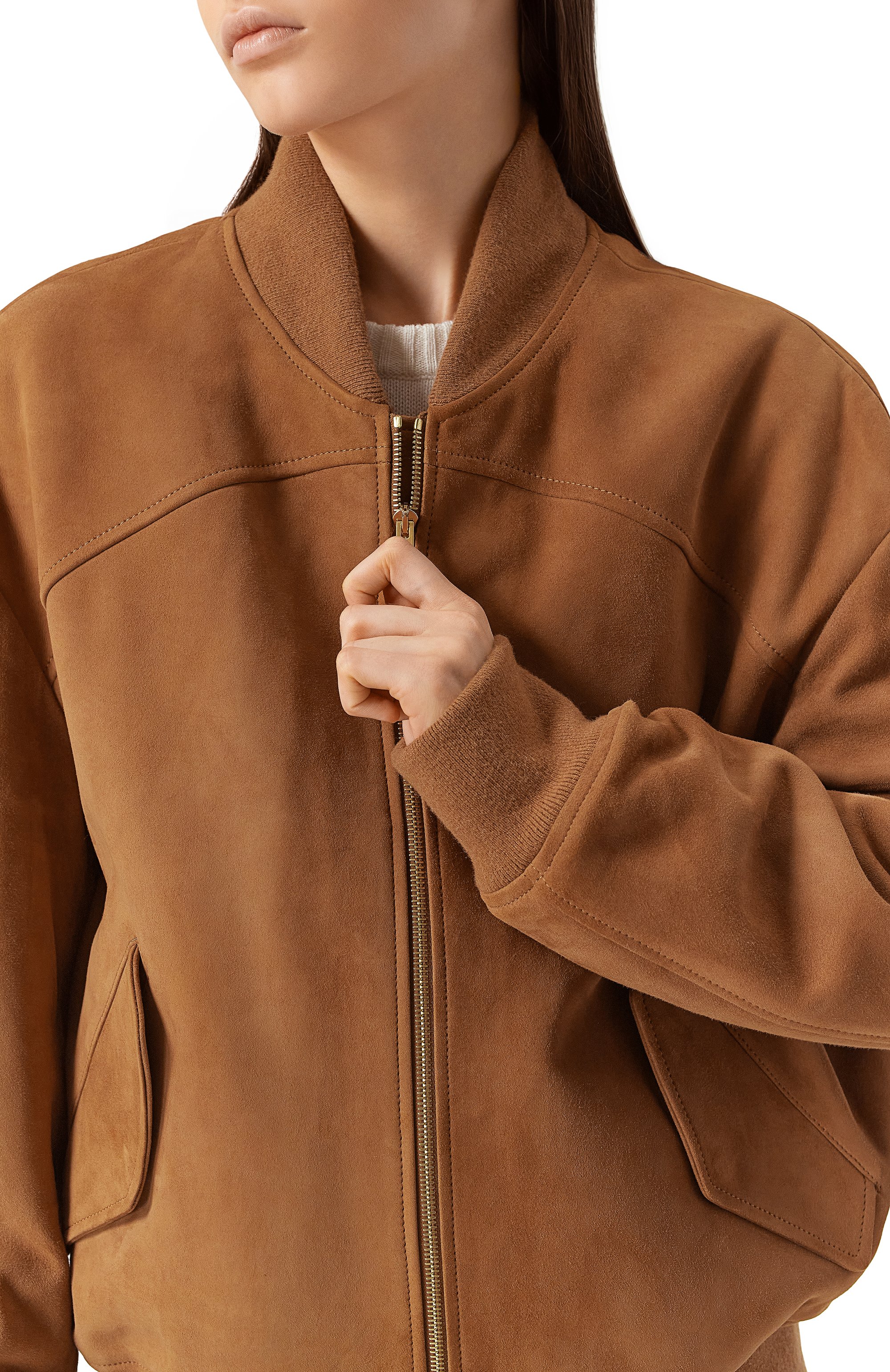 Замшевый бомбер MVST коричневого цвета по цене 482500 руб., арт. SUEDE LEATHER B0MBER, фото 5 Замшевый бомбер MVST, арт. SUEDE LEATHER B0MBER, фото 5