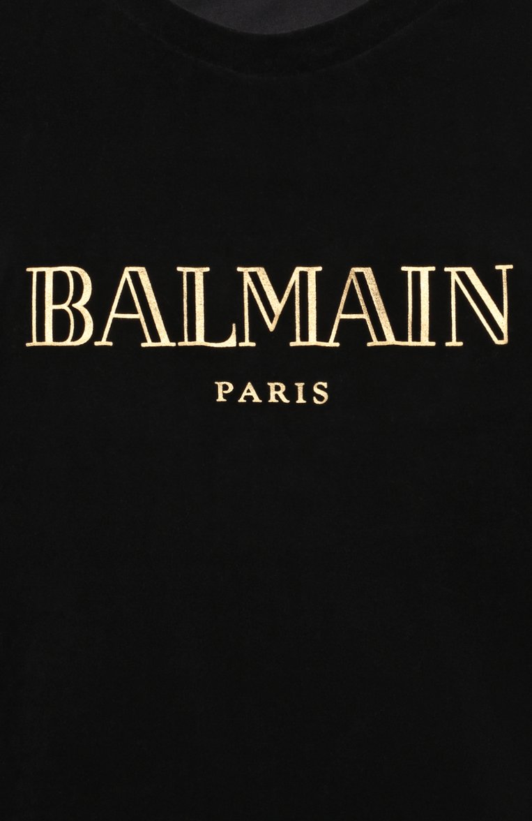 Детский хлопковый свитшот BALMAIN черного цвета, арт. BV4R60 | Фото 3 (Рукава: Длинные; Материал внешний: Хлопок; Драгоценные камни: Проставлено; Материал сплава: Проставлено; Девочки Кросс-КТ: Свитшот-одежда; Ростовка одежда: 16 лет | 164 см, 13 - 15 лет | 158 см, 6 лет | 116 см, 10 - 11 лет | 140 - 146см, 12 лет | 152 см, 8 лет | 128 см)