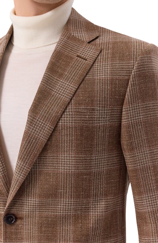 Пиджак из шерсти и шелка Corneliani 256018-2516208 Коричневый  256018-2516208 Фото 7