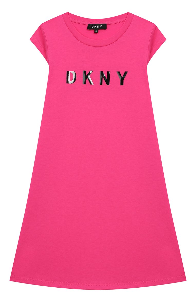 Детское платье DKNY розового цвета, арт. D32752/476 SS20 | Фото 1 (Материал внешний: Хлопок, Синтетический материал; Случай: Повседневный; Рукава: Короткие; Принт: С принтом; Девочки Кросс-КТ: Платье-одежда; Материал сплава: Проставлено; Драгоценные камни: Проставлено; Ростовка одежда: 10 - 11 лет | 140 - 146см, 12 лет | 152 см, 13 - 15 лет | 158 см, 16 лет | 164 см, 8 лет | 128 см)