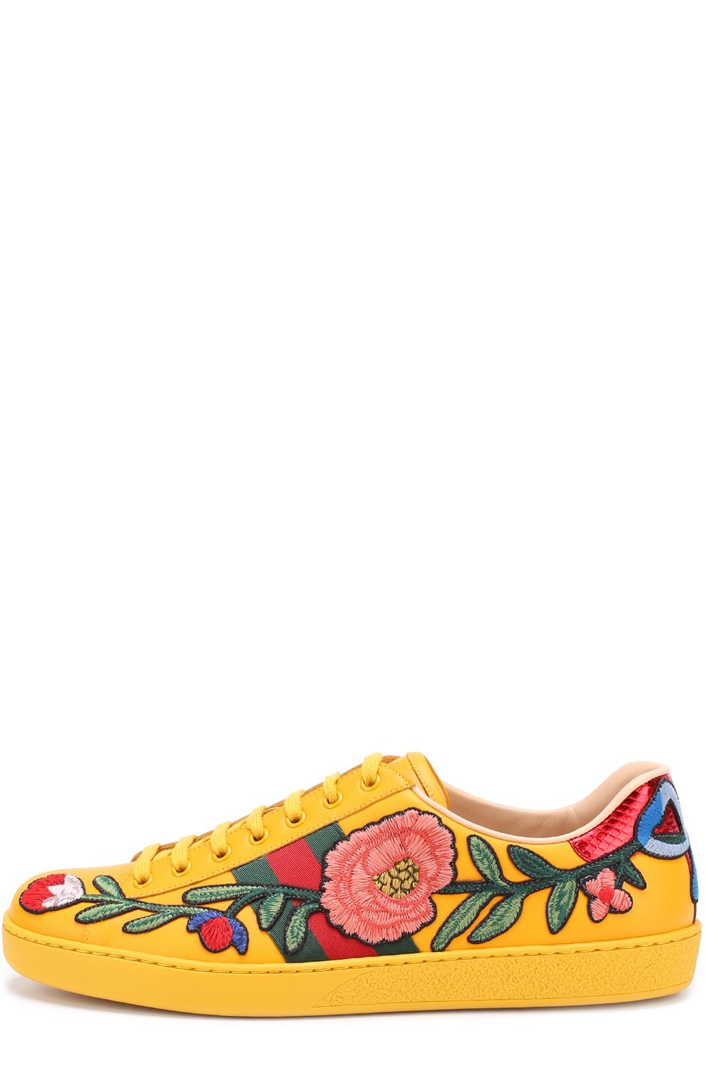 Кожаные кеды ace с контрастной вышивкой GUCCI желтого цвета по цене 49650 руб., арт. 440659/A38G0, фото 2 Кожаные кеды ace с контрастной вышивкой GUCCI, арт. 440659/A38G0, фото 2