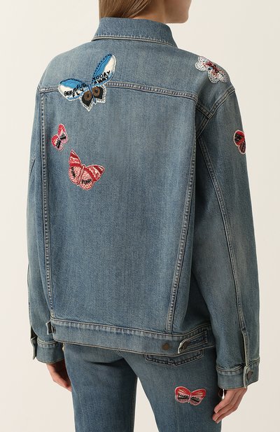 Джинсовая куртка с потертостями и отделкой в виде бабочек VALENTINO, арт. PB3DC00Q/1LL, фото 4