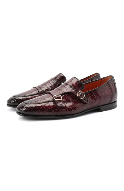 Мужские лоферы из кожи аллигатора SANTONI PRECIOUS бордового цвета, арт. MPNC17194SA3ECW0Q34/AMIS | Фот�о 1 (Материал внутренний: Натуральная кожа; Материал внешний: Экзотическая кожа; Стили: Классический)