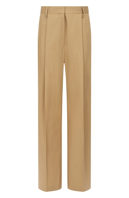 Женские хлопковые брюки DRIES VAN NOTEN бежевого цвета, арт. 251-010922-1147 | Фото 1 (Длина (брюки, джинсы): Удлиненные; Материал сплава: Проставлено; Материал внешний: Хлопок; Драгоценные камни: Проставлено)