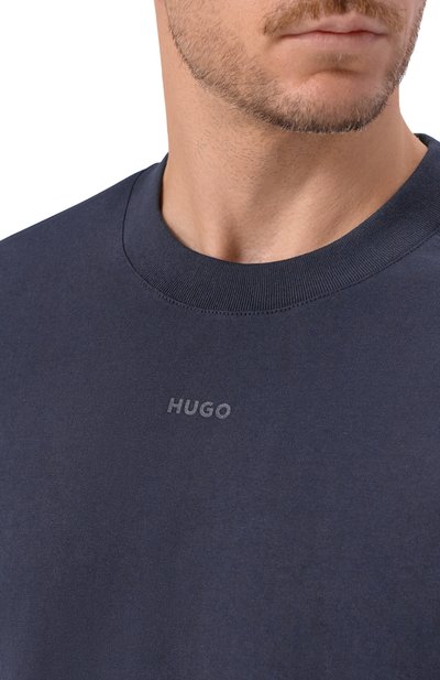 Хлопковая футболка HUGO темно-синего цвета по цене 8295 руб., арт. 50488330, фото 5 Хлопковая футболка HUGO, арт. 50488330, фото 5