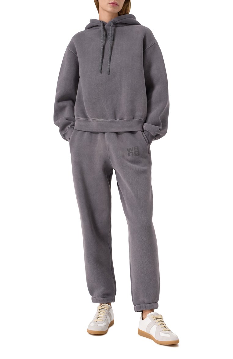 Женский хлопковое худи ALEXANDERWANG.T серого цвета, арт. 4CC3242108 | Фото 2 (Длина (для топов): Стандартные; Материал сплава: Проставлено; Рукава: Длинные; Драгоценные камни: Проставлено; Женское Кросс-КТ: Худи-одежда; Стили: Гранж; Материал внешний: Хлопок)