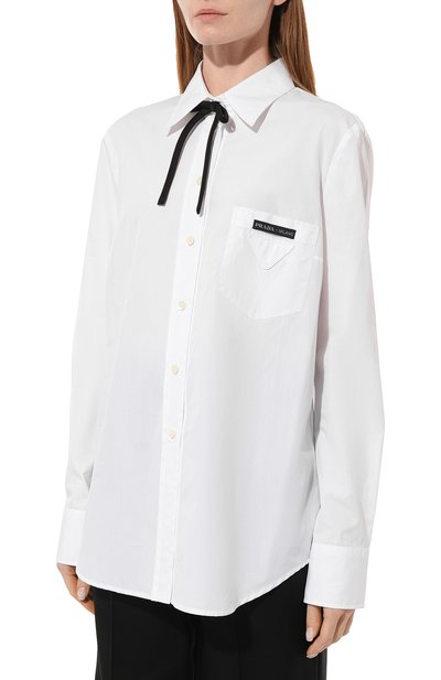 Хлопковая рубашка PRADA белого цвета по цене 100000 руб., арт. P409E-1V6S-F0964-201, фото 3 Хлопковая рубашка PRADA, арт. P409E-1V6S-F0964-201, фото 3