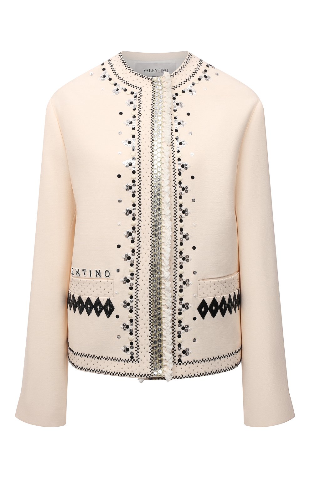 Жакет из шерсти и шелка VALENTINO кремового цвета по цене 545500 руб., арт. WB3CE2781CF, фото 1 Жакет из шерсти и шелка VALENTINO, арт. WB3CE2781CF, фото 1