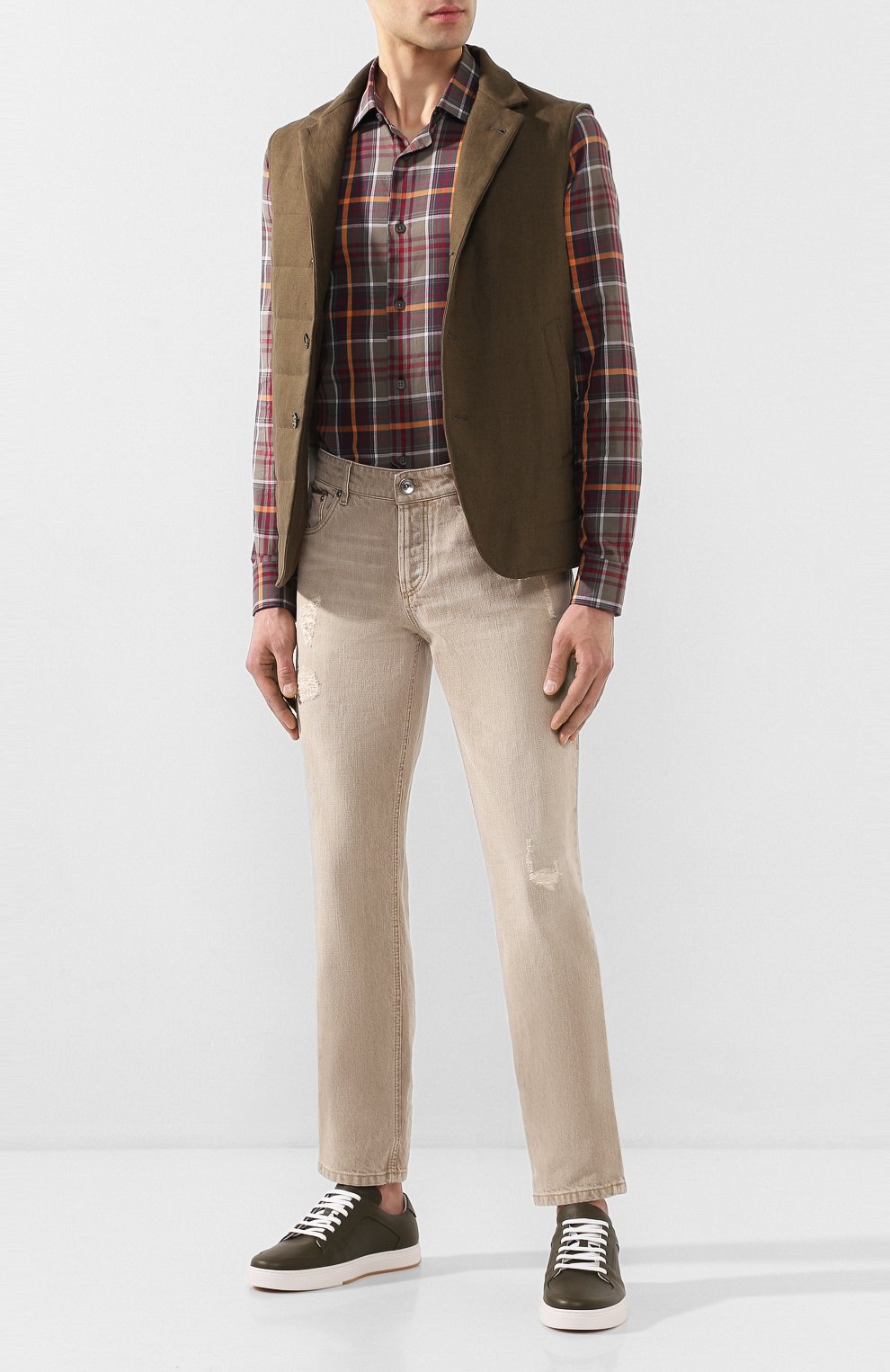 Льняной жилет LORO PIANA хаки цвета по цене 125500 руб., арт. FAL1520, фото 2 Льняной жилет LORO PIANA, арт. FAL1520, фото 2