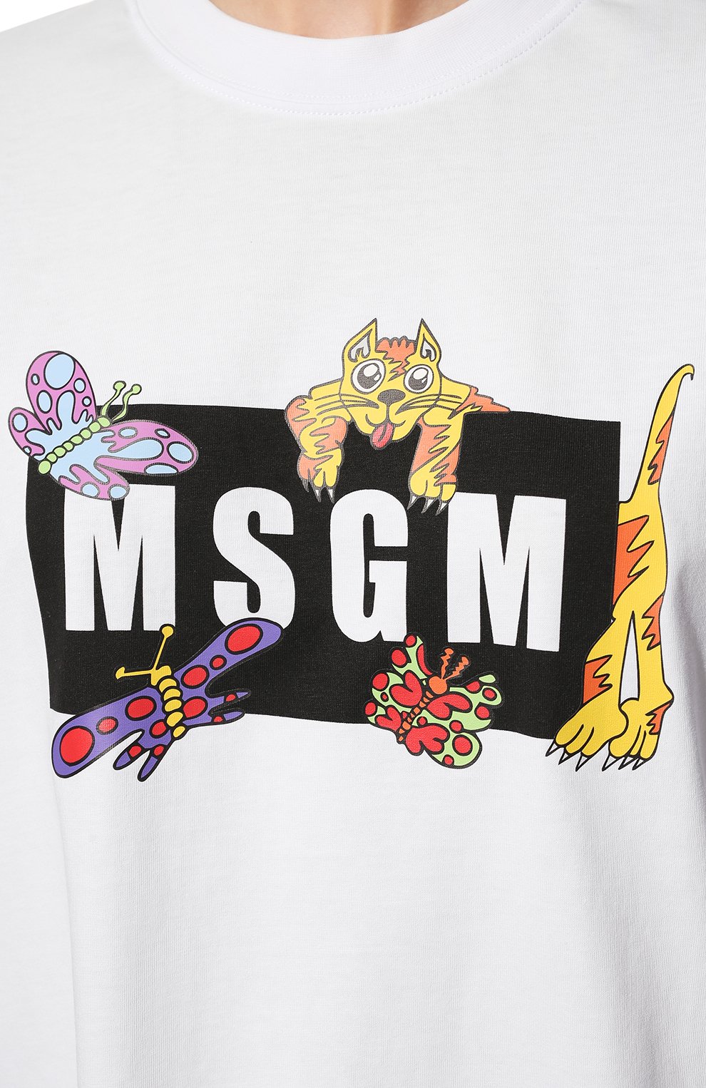 Хлопковая футболка MSGM белого цвета по цене 17600 руб., арт. 3241MDM176 227298, фото 5 Хлопковая футболка MSGM, арт. 3241MDM176 227298, фото 5