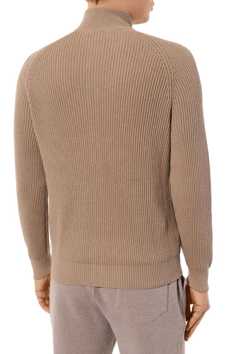 Мужской хлопковый кардиган BRUNELLO CUCINELLI бежевого цвета, арт. M2W70B2306 | Фото 4 (Длина (для топов): Стандартные; Рукава: Длинные; Материал внешний: Хлопок; Мужское Кросс-КТ: Кардиган-одежда; Стили: Кэжуэл; Застежка: Молния)