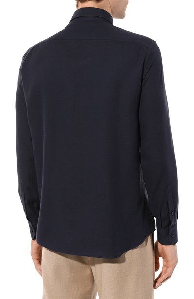 Рубашка из хлопка и кашемира BRUNELLO CUCINELLI темно-синего цвета по цене 74600 руб., арт. MY6120626, фото 4 Рубашка из хлопка и кашемира BRUNELLO CUCINELLI, арт. MY6120626, фото 4