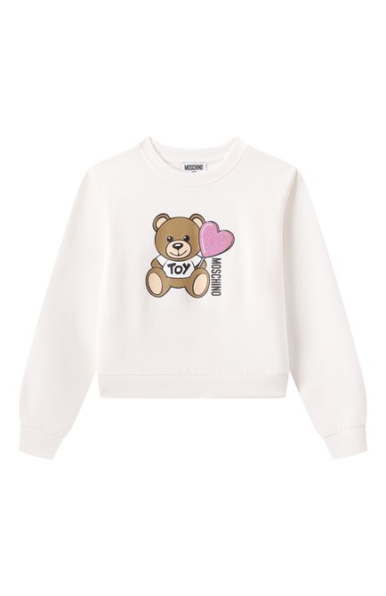 Детский хлопковый свитшот MOSCHINO молочного цвета, арт. HDF066/LDA00/4-8 | Фото 1 (Драгоценные камни: Проставлено; Материал сплава: Проставлено; Рукава: Длинные)