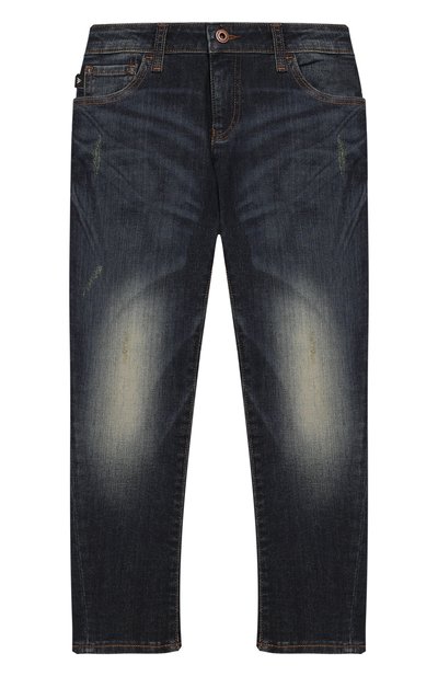 Джинсы с потертостями EMPORIO ARMANI синего цвета по цене 15700 руб., арт. 6G4J04/4D1HZ, фото 1 Джинсы с потертостями EMPORIO ARMANI, арт. 6G4J04/4D1HZ, фото 1
