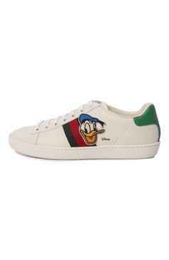 Женские кожаные кеды disney x gucci GUCCI белого цвета, арт. 649401 1XG60 | Фото 4 (Подошва: Платформа; Материал внутренний: Натуральная кожа; Материал сплава: Про�ставлено; Материал утеплителя: Без утеплителя; Тематический товар: Disney; Драгоценные камни: Проставлено; Стили: Кэжуэл)