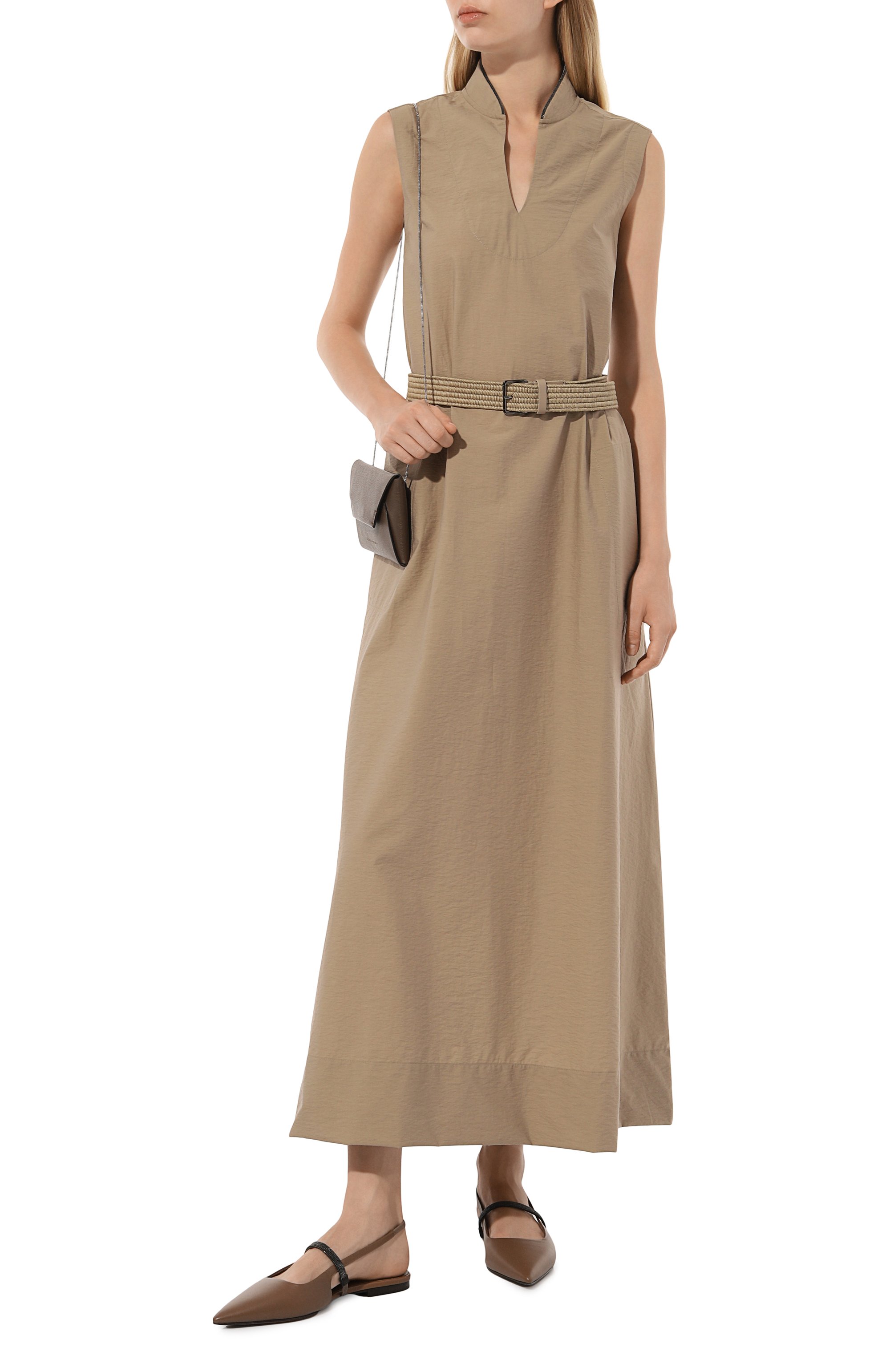 Хлопковое платье BRUNELLO CUCINELLI темно-бежевого цвета по цене 331500 руб., арт. M0F79AEG63, фото 2 Хлопковое платье BRUNELLO CUCINELLI, арт. M0F79AEG63, фото 2
