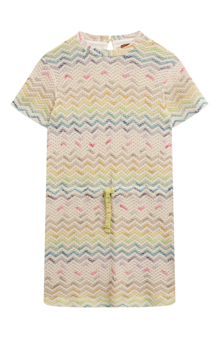 Детское хлопковое платье MISSONI кремового цвета, арт. MU1A01/Q0033/12-14 | Фото 1 (Рукава: Короткие; Материал внешний: Хлопок; Драгоценные камни: Проставлено; Материал сплава: Проставлено; Случай: Повседневный; Девочки Кросс-КТ: Платье-одежда; Ростовка одежда: 12 лет | 152 см, 13 - 15 лет | 158 см)