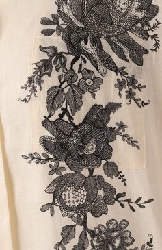 Женская льняная рубашка ZIMMERMANN кремового цвета, арт. 2594TR25R | Фото 6 (Рукава: Короткие; Материал внешний: Лен; Длина (для топов): Стандартные; Драгоценные камни: Проставлено; Материа�л сплава: Проставлено; Кросс-КТ: костюм; Стили: Кэжуэл; Принт: С принтом)