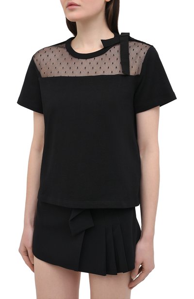 Хлопковая футболка REDVALENTINO черного цвета по цене 26650 руб., арт. VR3MG08W/5Q2, фото 3 Хлопковая футболка REDVALENTINO, арт. VR3MG08W/5Q2, фото 3