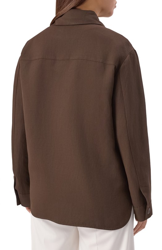 Рубашка из вискозы и льна Max Mara Studio LINCE Коричневый  LINCE Фото 4