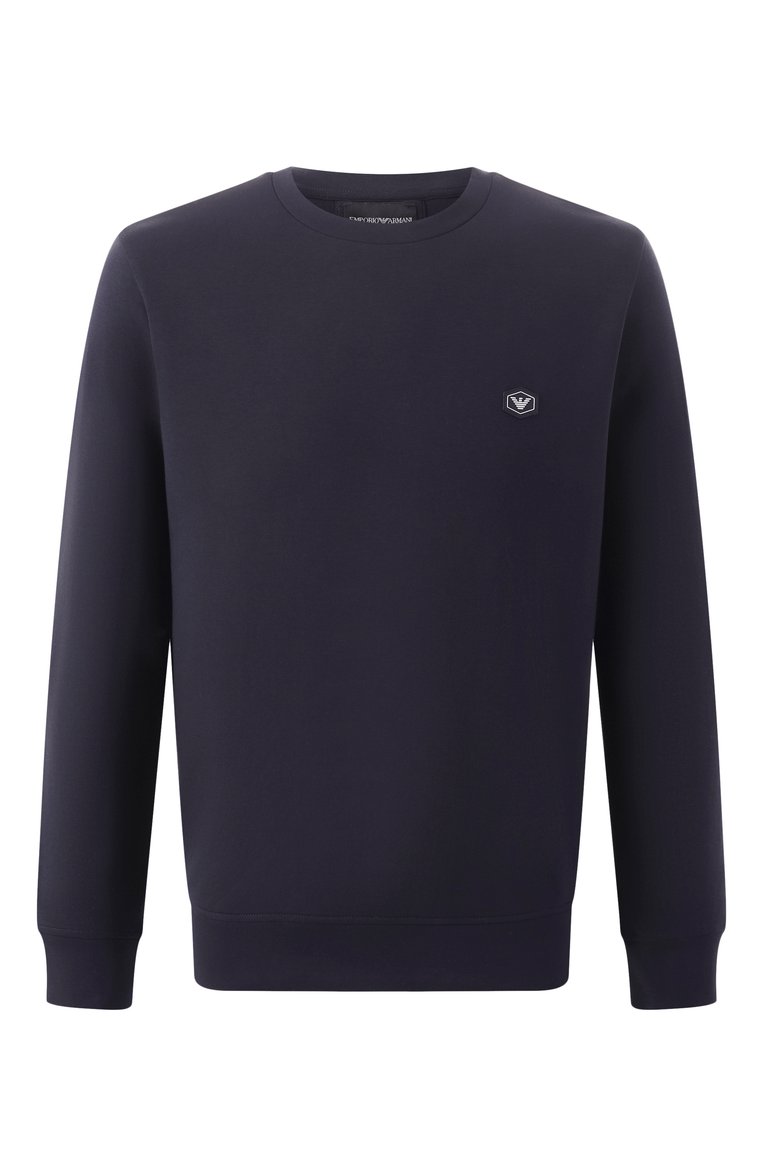 Мужской хлопковый свитшот EMPORIO ARMANI темно-синего цвета, арт. 8N1MD1/1JHSZ | Фото 1 (Драгоценные камни: Проставлено; Рукава: Длинные; Длина (для топов): Стандартные; Материал сплава: Проставлено; Мужское Кросс-КТ: свитшот-одежда; Принт: Без принта; Стили: Спорт-шик; Материал внешний: Хлопок)