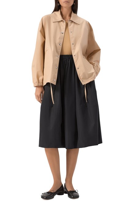 Женская хлопковая куртка JIL SANDER бежевого цвета, арт. J04AM0001-J45026 | Фото 2 (Рукава: Длинные; Материа�л внешний: Хлопок; Материал сплава: Проставлено; Длина (верхняя одежда): Короткие; Драгоценные камни: Проставлено)