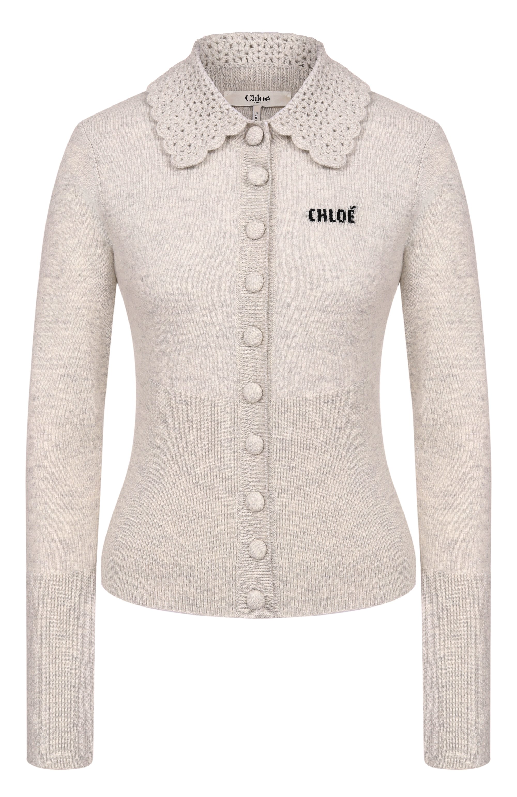 Шерстяной кардиган CHLOÉ серого цвета по цене 146000 руб., арт. CH26SMC03530, фото 1 Шерстяной кардиган CHLOÉ, арт. CH26SMC03530, фото 1