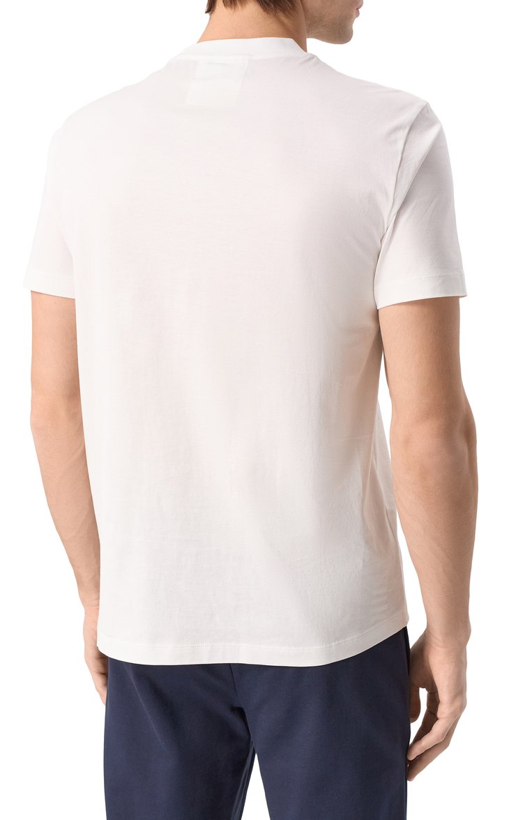 Мужская хлопковая футболка EMPORIO ARMANI белого цвета, арт. 8N1TD2/1JGYZ | Фото 4 (Рукава: Короткие; Длина (для топов): Стандартные; Материал внешний: Хлопок; Принт: Без принта; Стили: Кэжуэл; Драгоценные камни: Проставлено; Материал сплава: Проставлено; Кросс-КТ: Джерси; Мужское Кросс-КТ: Футболка-одежда)