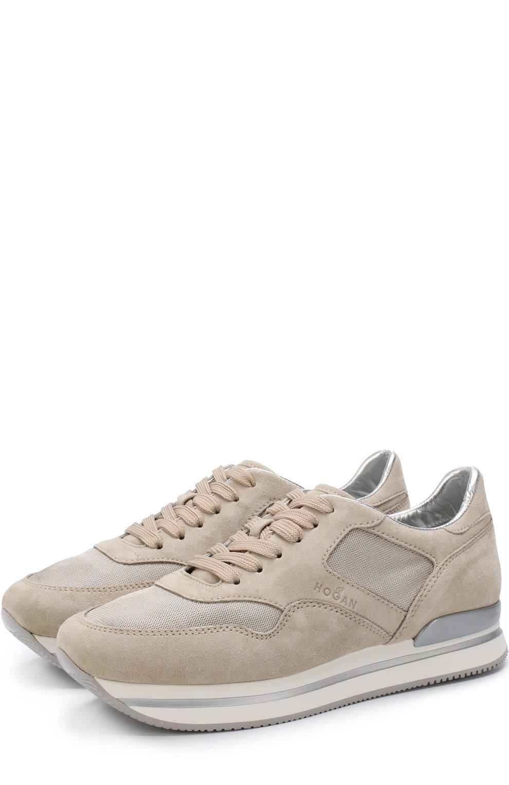 Комбинированные кроссовки на шнуровке HOGAN бежевого цвета по цене 44550 руб., арт. HXW2220N62DFI70KL4, фото 1 Комбинированные кроссовки на шнуровке HOGAN, арт. HXW2220N62DFI70KL4, фото 1
