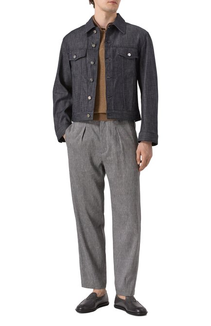 Мужские брюки изо льна и шерсти GIORGIO ARMANI серого цвета, арт. GM000576/TE14457 | Фото 2 (Драгоценные камни: Проставлено; Материал внешний: Лен, Шерсть; Материал сплава: Проставлено; Длина (брюки, джинсы): Стандартные)