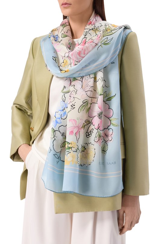 Шелковый шарф Elie Saab 710010343 Голубой  710010343 Фото 2