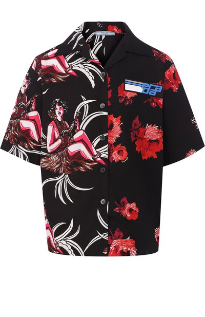Женская хлопковая блуза с укороченным рукавом и принтом PRADA, арт. P433BU-1SGK-F0927