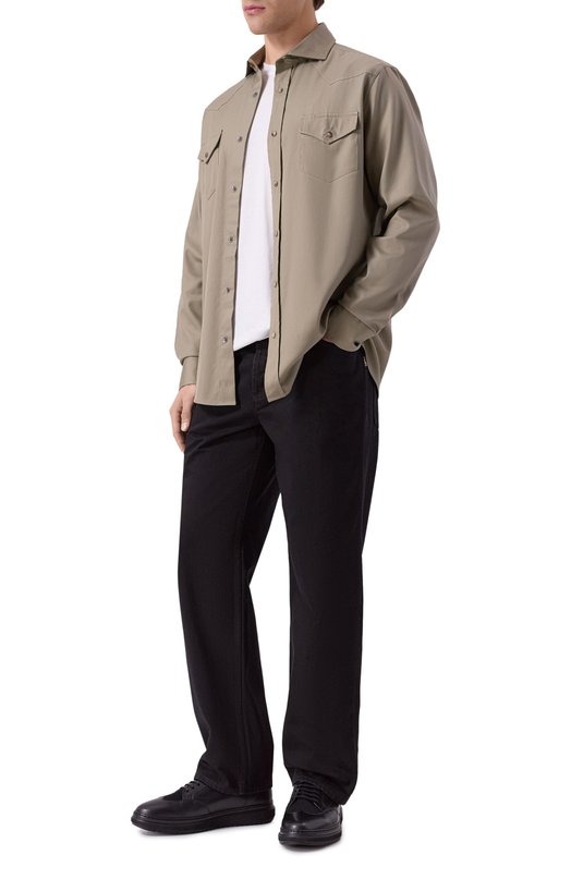 Хлопковая рубашка Brunello Cucinelli MW6044008 Бежевый  MW6044008 Фото 2