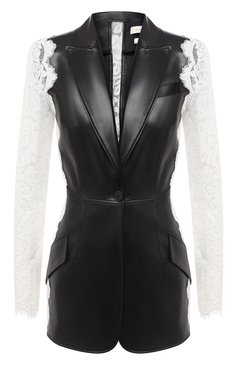 Женский кожаный жакет ALEXANDER MCQUEEN черно-белого цвета, арт. 610853/Q5AEW | Фото 1 (Рукава: Длинные; Случай: Вечерний; Длина (для топов): Удлиненные; 1-2-бортные: Однобортные; Женское Кросс-КТ: Жакет-одежда; Материал внешний: Натуральная кожа; Региональные ограничения белый список (Axapta Mercury): Не проставлено)