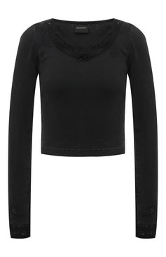 Женская хлопковый лонгслив BALENCIAGA черного цвета, арт. 791778/TQVE1 | Фото 1 (Материал внешний: Хлопок; Рукава: Длинные; Длина (для топов): Укороченные; Принт: Без принта; Стили: Гранж)